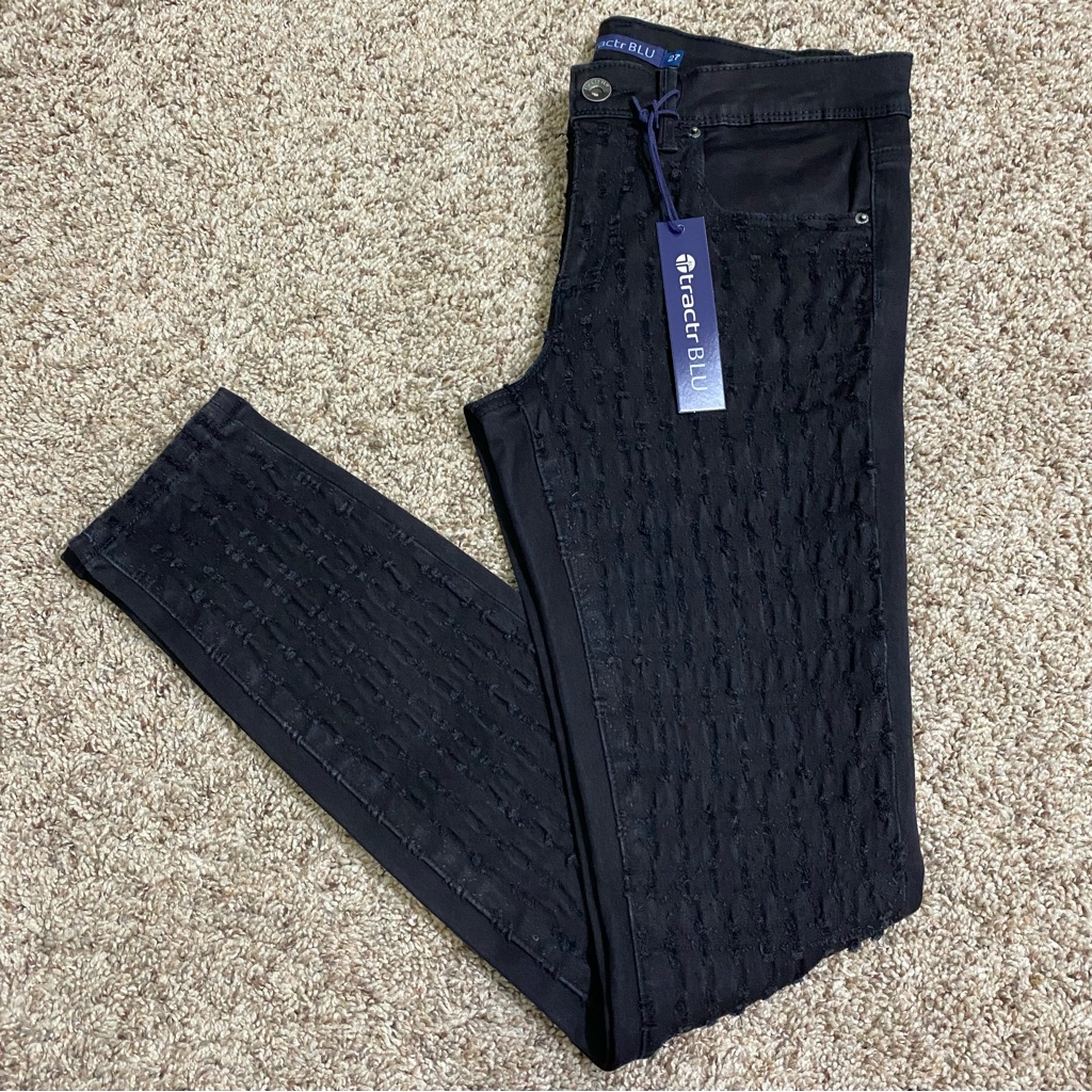 Tractr Blu Ladies Size 27 Black Distressed Panel Jeans